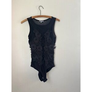 Y2K Charlotte Russe Black Lace Floral Sleeveless Bodysuit XS Whismigotb Glam